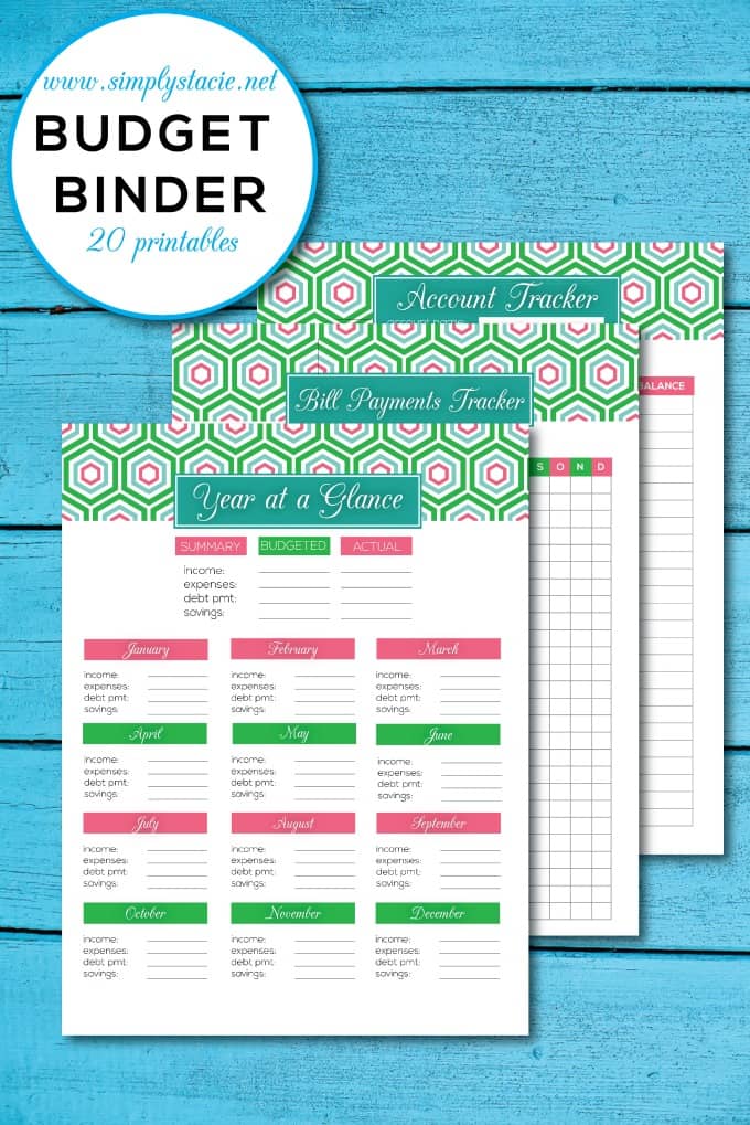 budget binder printables in green and pink