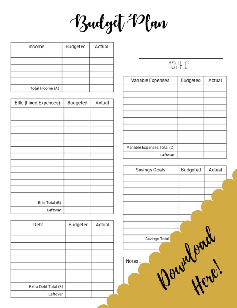 Easy monthly budget tracker with script font for title. Download here in lower right corner.